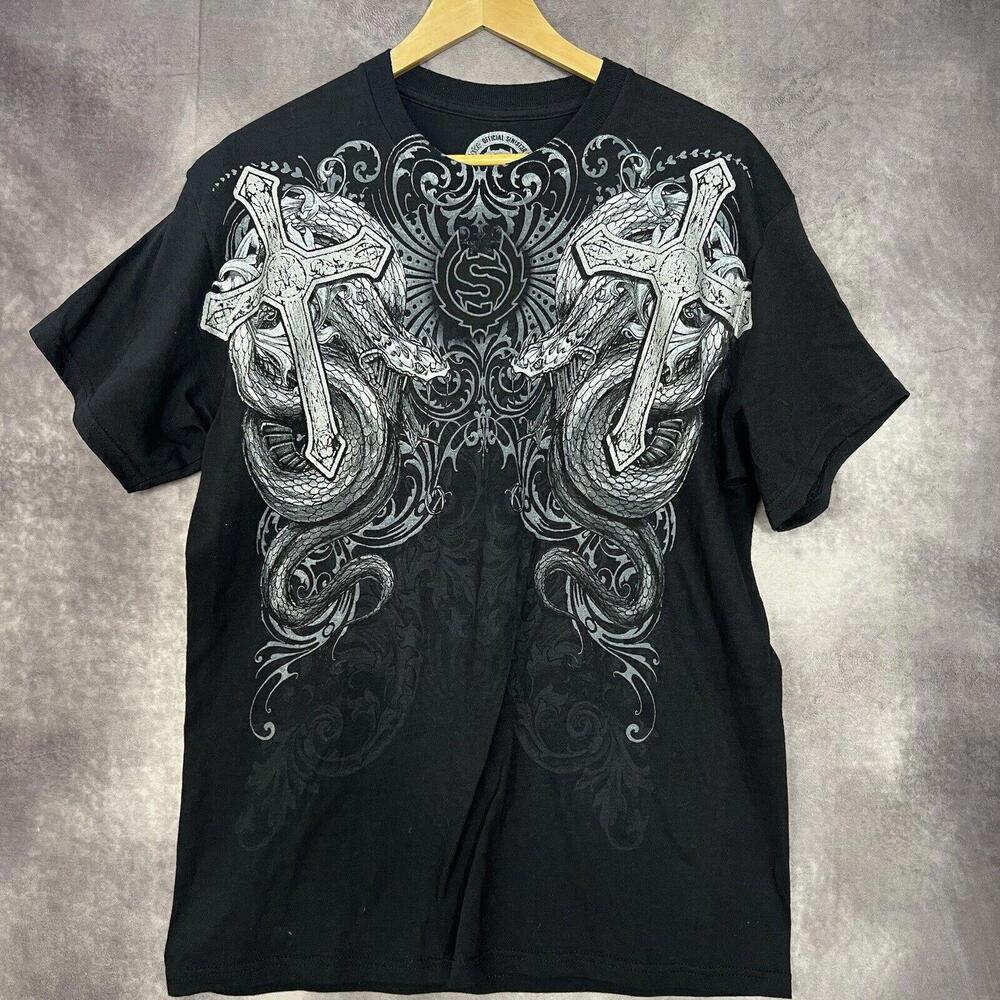 Sinister‎ Men's T Shirt Large Black Grunge Goth Y2K MMA Distressed VTG